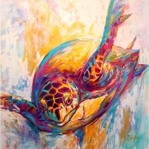 Savlen Contemporary Coastal Sea TURTLE Art XL OOAK Unique Signed Painting LOOK